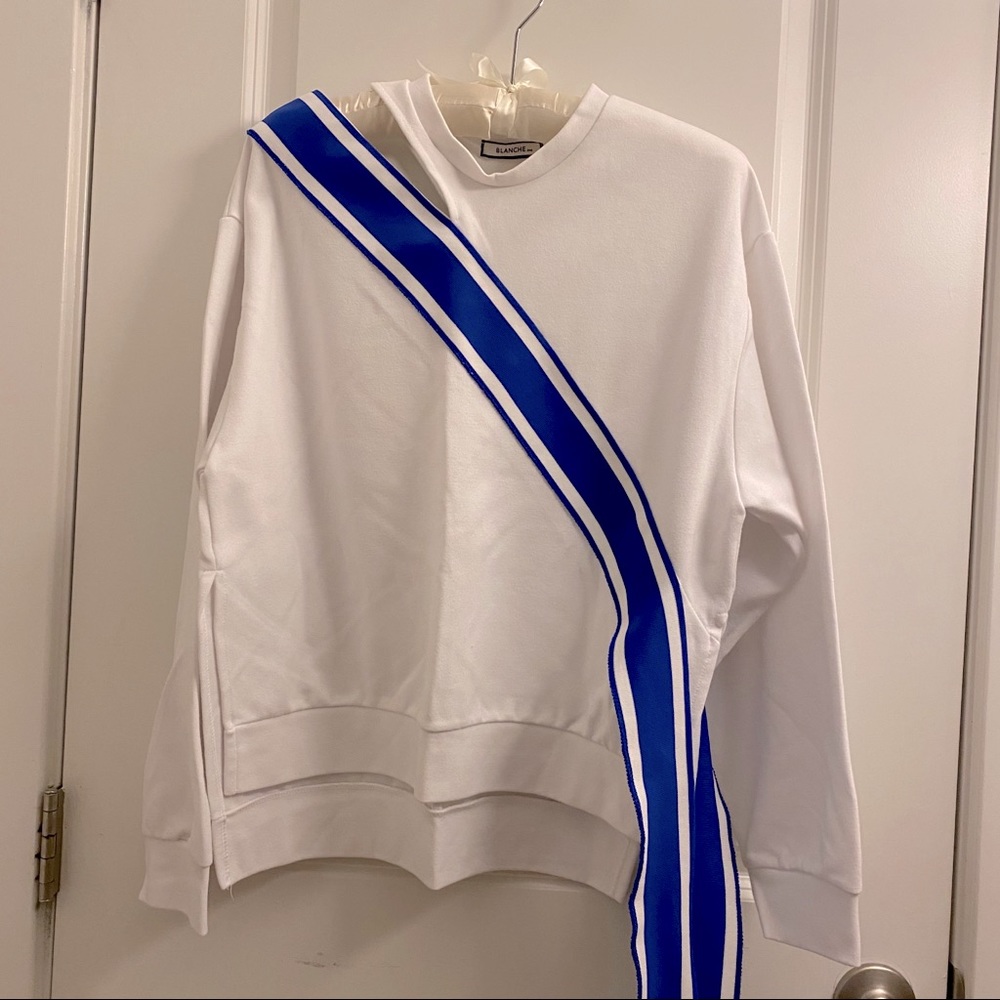 Blanche Korean sweatshirt striped blue hole Free